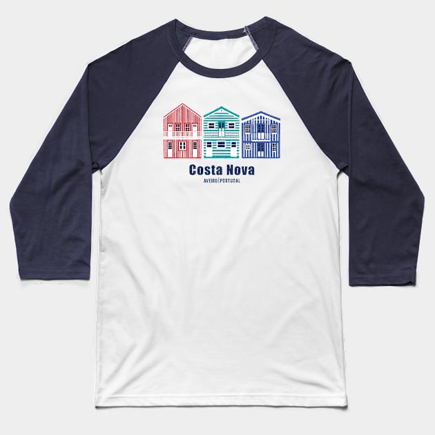 Colourful Portuguese houses // illo // yellow red blue and teal Costa Nova inspired houses Baseball T-Shirt by SelmaCardoso